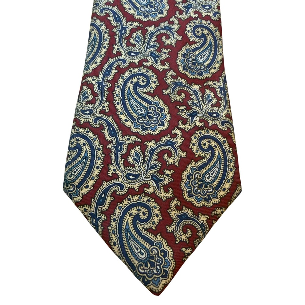 Kuppenheimer Mens Necktie Burgundy Red Navy Gold Paisley Silk Blend Classic Tie